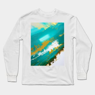 Turquoise Oceans - Abstract brush strokes in gold, blue and white Long Sleeve T-Shirt